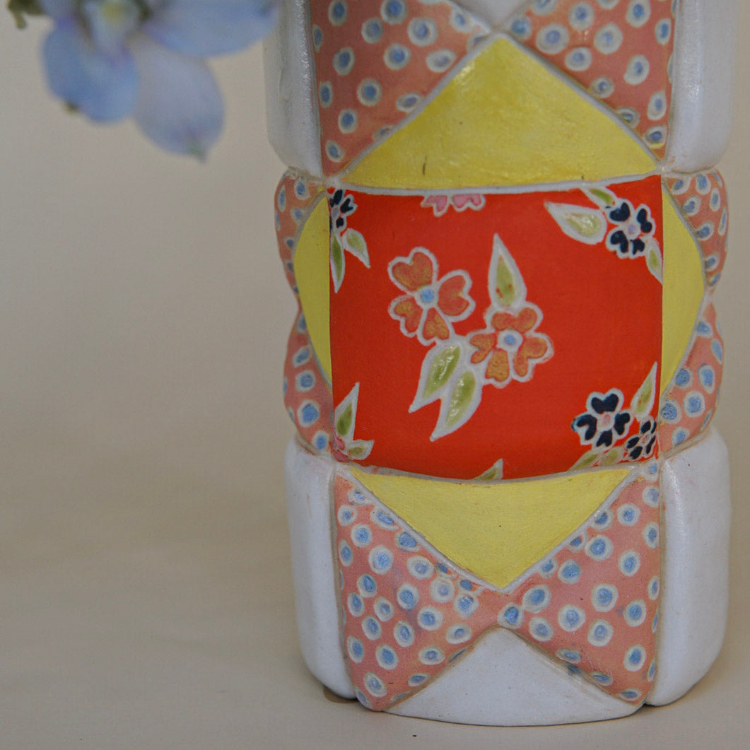 Limited Edition: Heirloom Quilted Ceramic Vase with Flowers