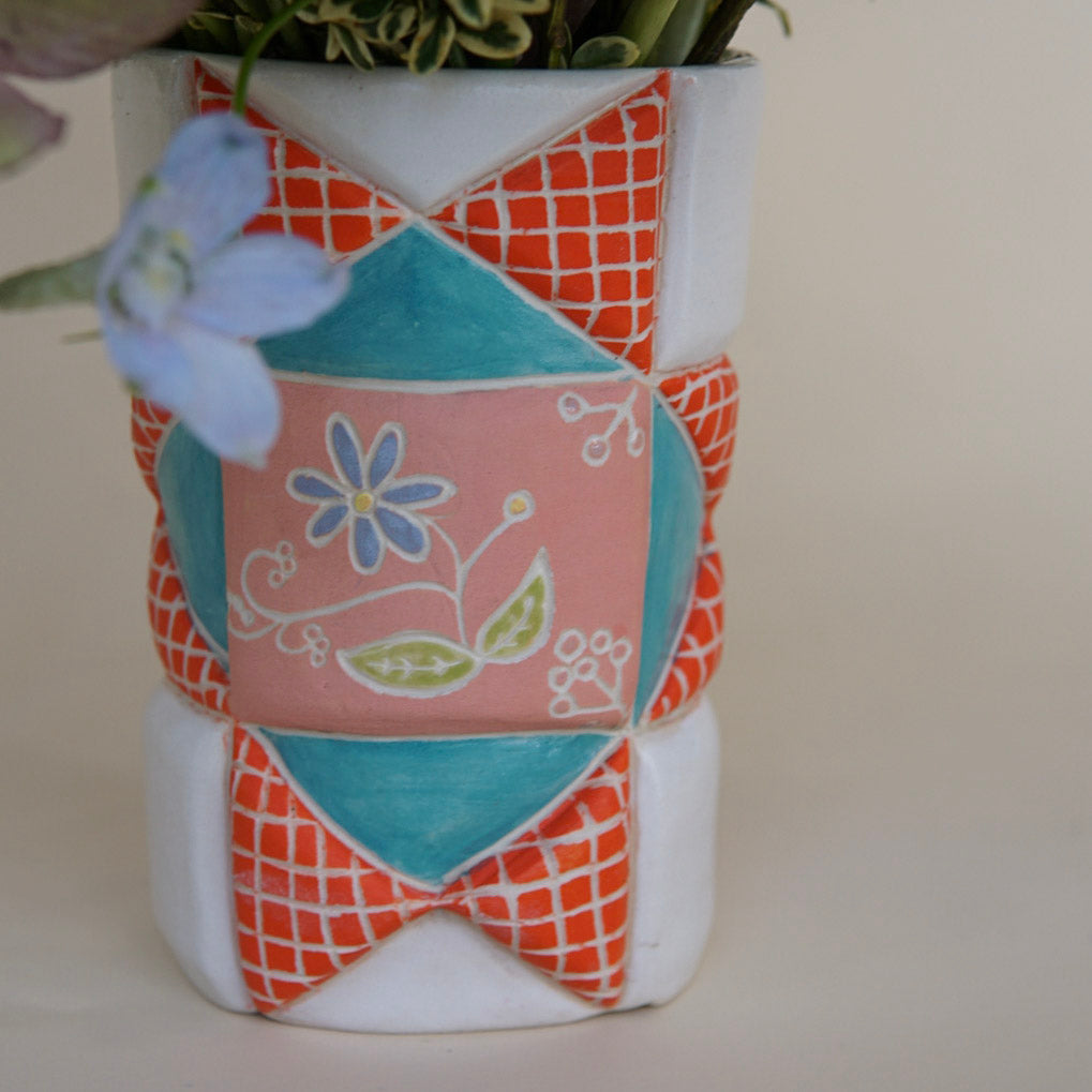 Limited Edition: Heirloom Quilted Ceramic Vase with Flowers