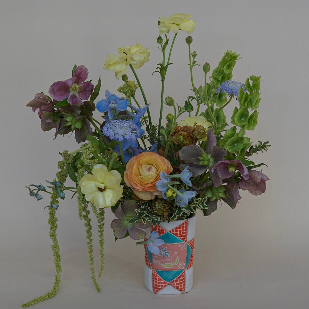 Limited Edition: Heirloom Quilted Ceramic Vase with Flowers