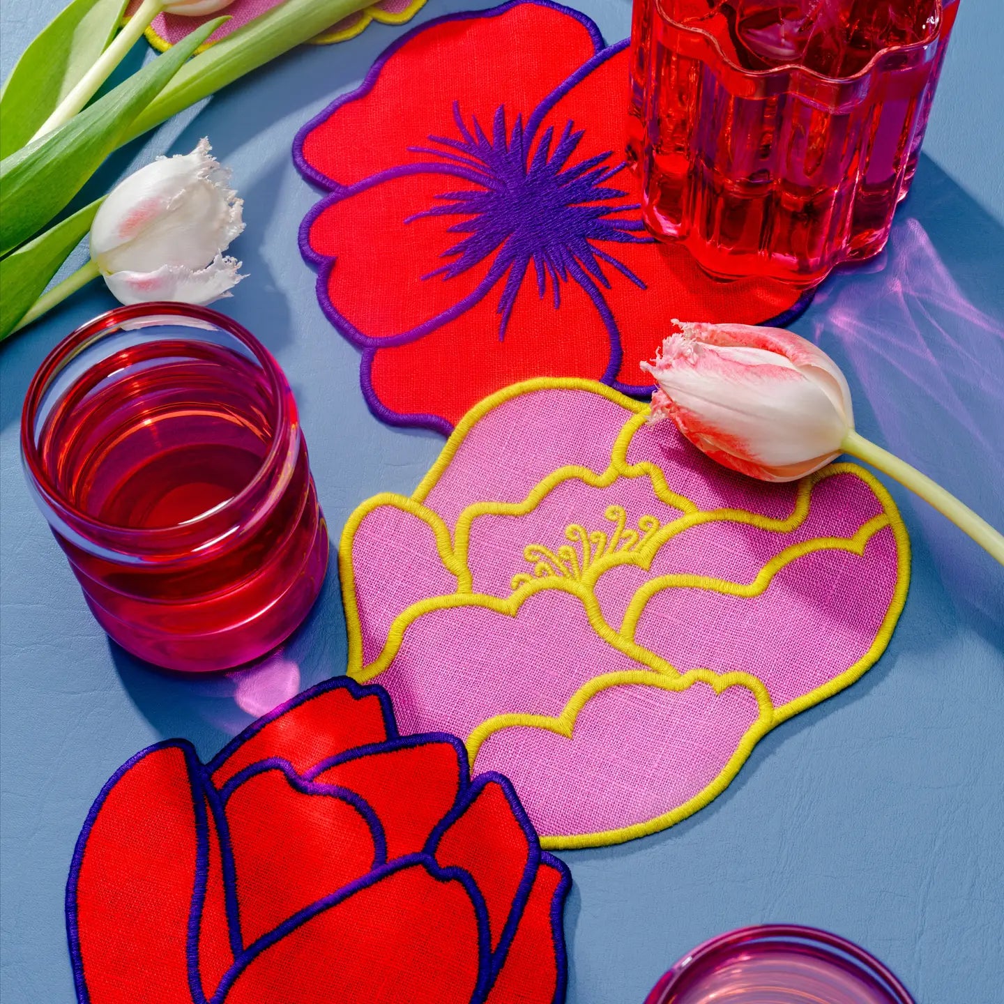 Linen Flower Cocktail Napkins - Set of 4