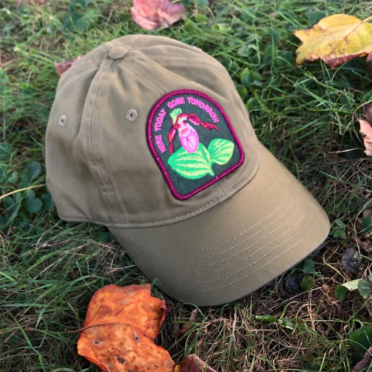 Brown Khaki Lady Slipper embroidered patch Baseball Hat