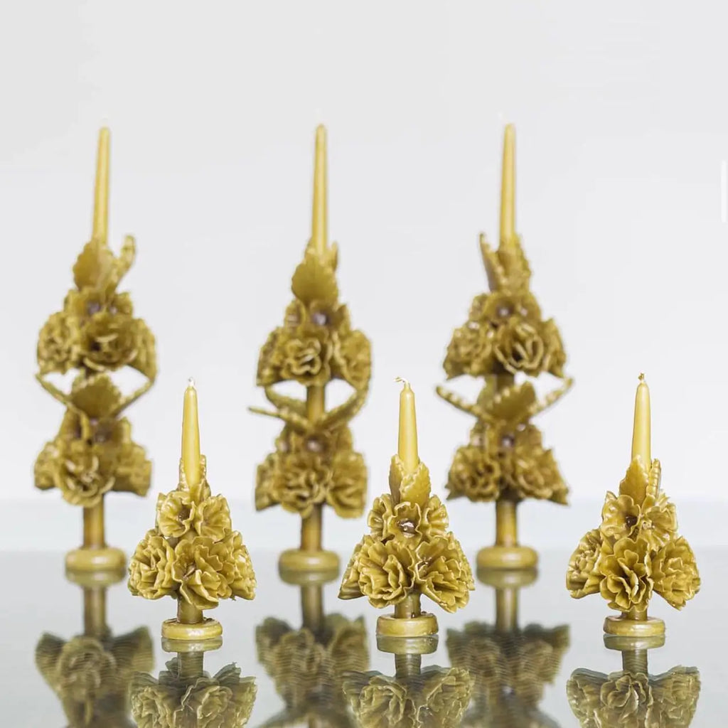 Handmade Beeswax Floral Oaxaca Taper Candle - Short
