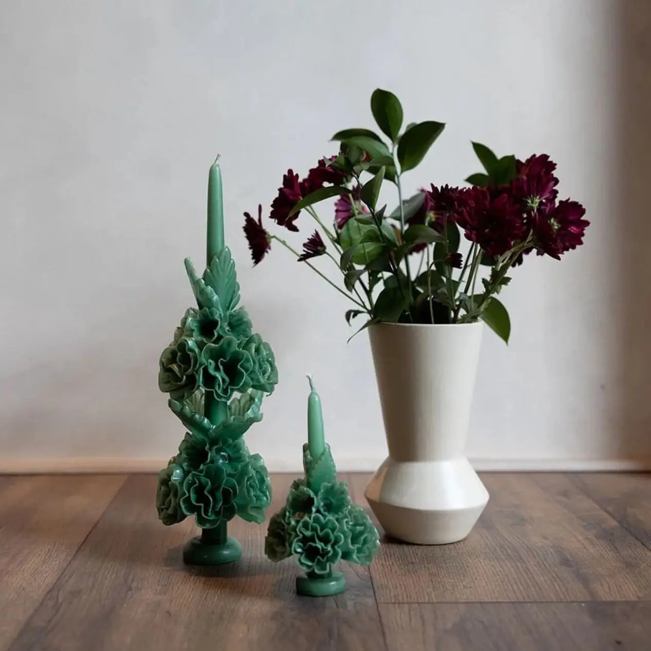 Handmade Beeswax Floral Oaxaca Taper Candle - Short